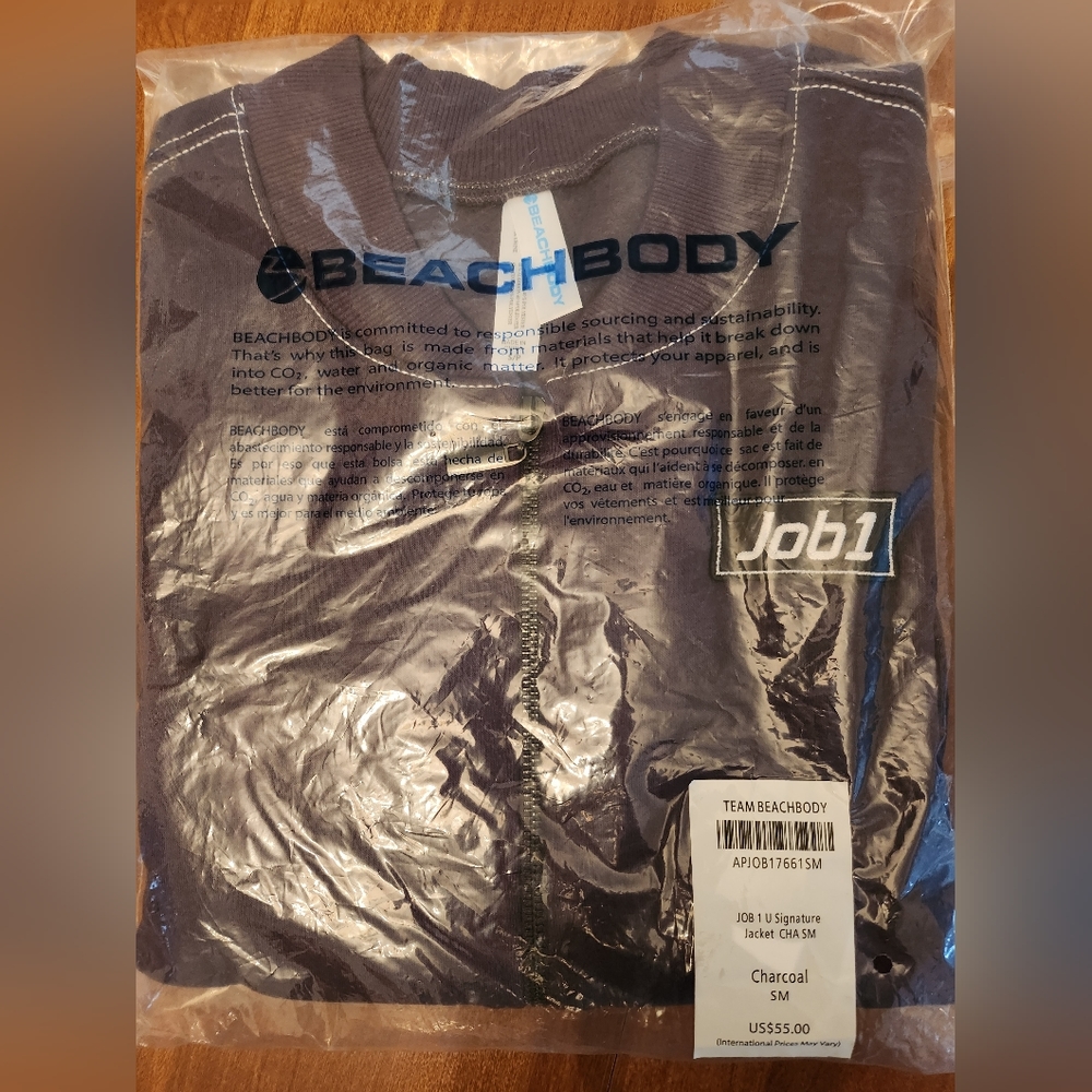 BeachBody Small Zip Hoodie Charcoal Workout Hoodie